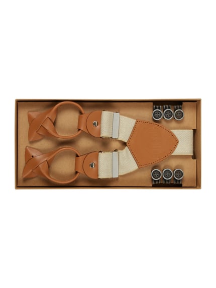 Produktfoto, Hosenträger in Geschenkbox von Lloyd Men's Belts, beżowe i brązowe, skórzany tył, Y-kształt, 3-częściowe, pudełko prezentowe