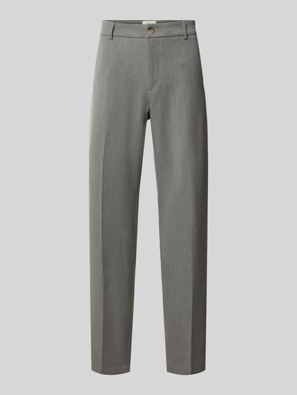Produktfoto, Anzughose mit Bügelfalten Modell 'Como Solid Slack Pants' von Les Deux, reine Baumwolle, grau, glatte Oberfläche, Regular Fit, Gesäßtaschen, Bundweite 43 cm, Innenbeinlänge 77 cm