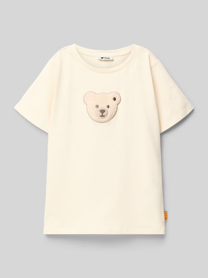 Steiff Koszulka T-shirt w kroju regular fit z naszywką z logo Écru 1