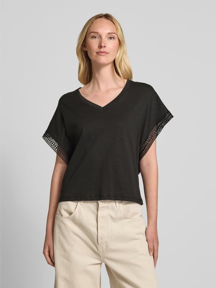 ICHI T-shirt met V-hals, model 'HOLYA' Zwart - 4