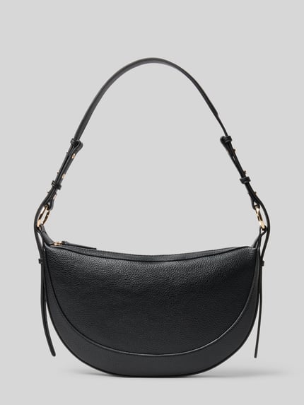 Produktfoto, Shoulder Bag mit Reißverschluss von Mango in schwarzer Leder-Optik mit Ziernähten, verstellbarer Schulterriemen, Breite 31 cm, Länge 19 cm, Tiefe 4 cm, Riemen 68 cm.