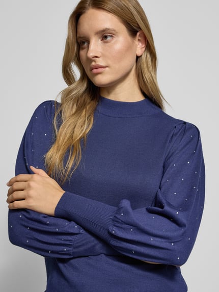 FREE/QUENT Strickpullover mit Ziersteinbesatz Modell 'DOTKA' Blau 3