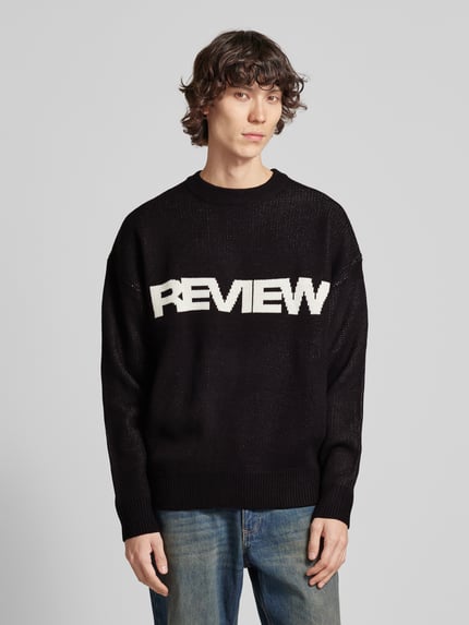 REVIEW Sweter z dzianiny z wyhaftowanym logo Czarny 4