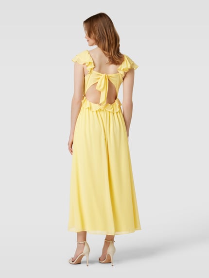 Jake*s Cocktail Maxi-jurk met design met open rug en volants Lichtgeel - 5