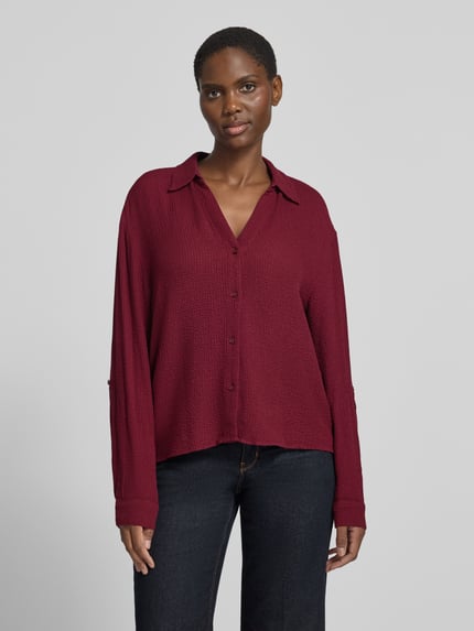Tom Tailor Loose Fit Hemdbluse in Crinkle-Optik aus Viskose-Mix Bordeaux 4