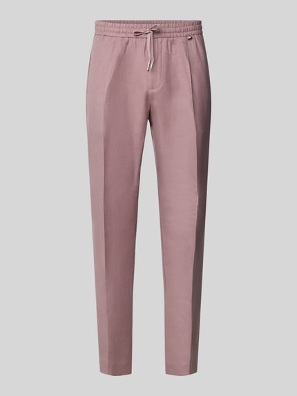Produktfoto, Regular Fit Hose aus Leinen-Viskose-Mix Modell 'NEIL' von Antony Morato in Altrosa mit Bügelfalten, elastischer Bund, glatte Textur.