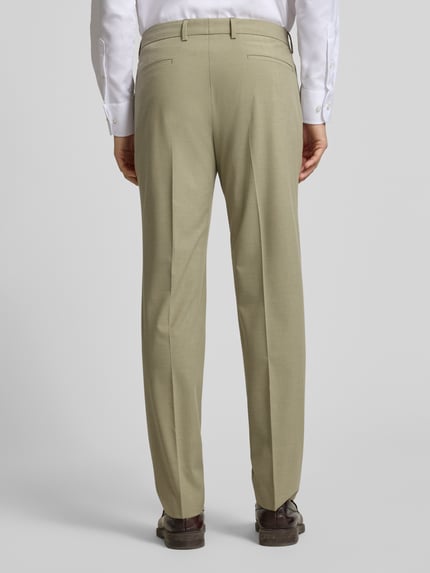 Männermodel trägt Slim Fit Anzughose mit Viskose-Anteil van s.Oliver BLACK LABEL, melange look, fijne weefstructuur, volledig achteraanzicht.