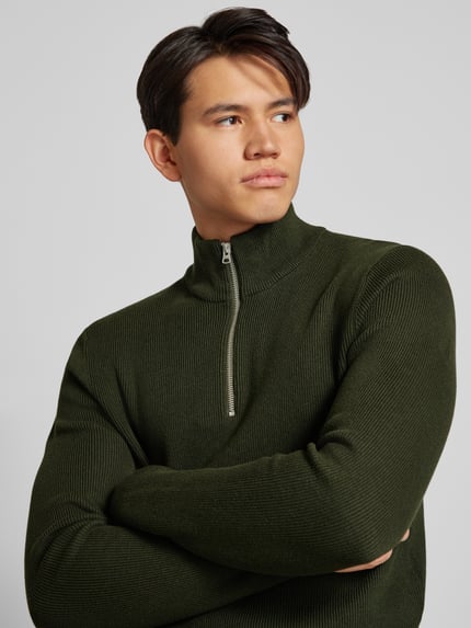 ONLY & SONS Regular fit gebreide pullover met opstaande kraag, model 'PHIL' Olijfgroen - 3