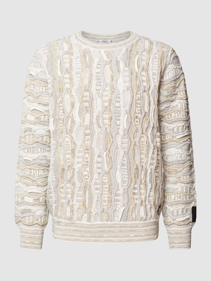 Carlo Colucci Strickpullover mit geripptem Rundhalsausschnitt Sand 2