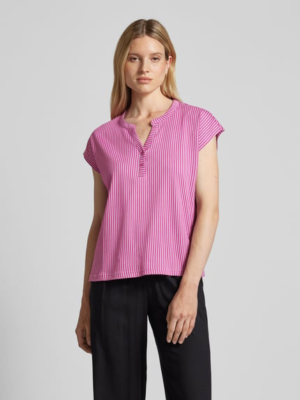 Tom Tailor T-shirt z kołnierzem z lamówką Mocnoróżowy 4