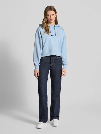 GUESS Jeans Bluza z kapturem o kroju relaxed fit z wyhaftowanym logo, model „Baker” Jasnoniebieski 1