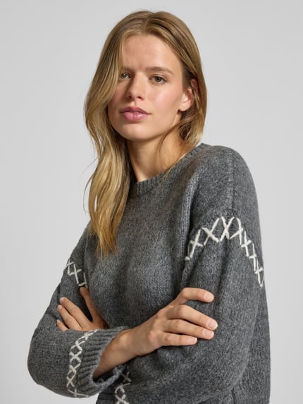 ONLY Comfort Fit Strickpullover mit Kontrastdetails Modell 'AMANDA LIFE' Anthrazit Melange 3