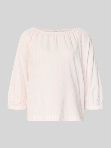 Produktfoto, Relaxed Fit Bluse aus Baumwoll-Viskose-Mix von s.Oliver RED LABEL in zartem Rosa mit Optik:Allover-Muster, gestreift, 3/4-Arm, Ballonärmel, Bindeband und U-Boot-Ausschnitt, weiche glatte Textur