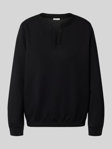 Produktfoto, Regular Fit Sweatshirt mit Viskose-Anteil von Tom Tailor, Optik: Unifarben, Label-Stitching-Applikation, Strasssteine, V-Ausschnitt, Langarm, elastischer Ärmelabschluss, elastischer Rumpfabschluss, Materialverarbeitung: Sweat