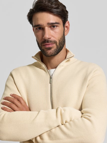 Selected Regular fit gebreid jack van puur katoen, model 'DANE' Offwhite - 3