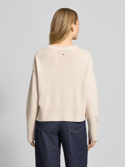 Oui Wollpullover mit Rundhalsausschnitt Beige Melange 5