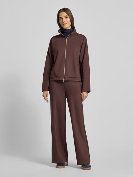 Rich & Royal Sweatjack van viscosemix met tweewegsritssluiting Donkerbruin - 1