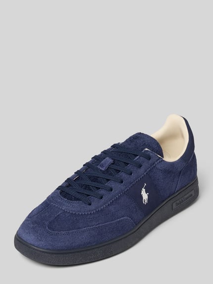 Produktfoto, Sneaker met Label-Stitching van Polo Ralph Lauren in donkerblauw rundleer met afgeronde neus, gestructureerde zool, stiksels.