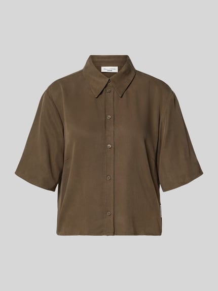Produktfoto, Relaxed Fit Bluse aus reinem Lyocell von Marc O'Polo Denim, Optik: Unifarben, Hemdkragen, kurzarm, Piqué-Struktur, Label-Stitching, leichte Textur, einreihige Knopfleiste, Farbe: braun