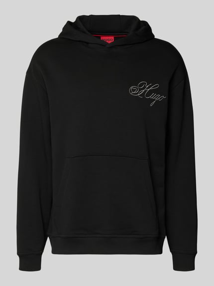 Produktfoto, Regular Fit Hoodie aus reiner Baumwolle Modell 'DALENTO' van HUGO, look: effen zwart, kangoeroezak, labelstitching, sweat, lange mouw