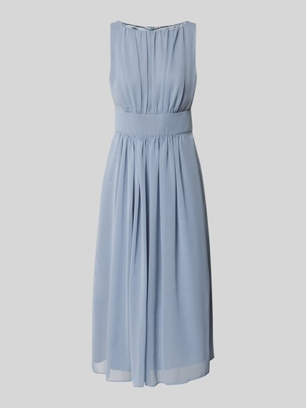 Produktfoto, Cocktailkleid mit Rundhalsausschnitt und Taillenband von Swing aus blauem Chiffon als tailliertes Midikleid mit Raffungen