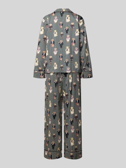 Frauenmodel trägt Regular Fit Pyjama aus reiner Baumwolle mit Polo-Bear Print von Polo Ralph Lauren, Damen Pyjama, Ganzkörperansicht Rückansicht.