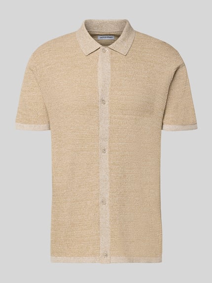 Produktfoto, Regular Fit Freizeithemd mit Polokragen und Knopfleiste von Jack & Jones in Beige, Baumwoll-Mix, feine Struktur, Modell GEORGE.
