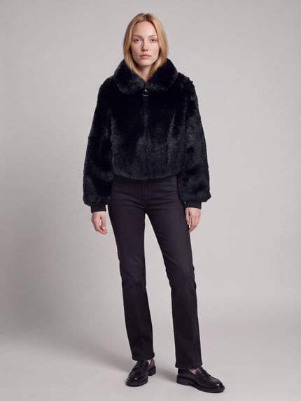 HUGO Webpelzjacke mit Umlegekragen Modell 'Fabi-1' Black 1