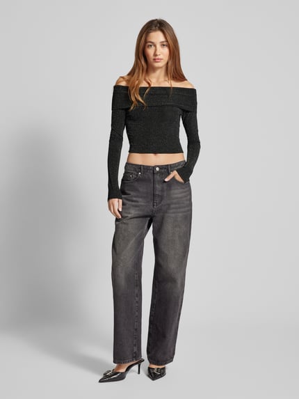 REVIEW X GNO Slim Fit Langarmshirt mit Carmen-Ausschnitt Black 1