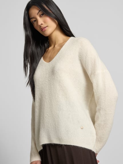 MOS MOSH Gebreide pullover van wolmix met v-hals model 'THORA' Beige - 3