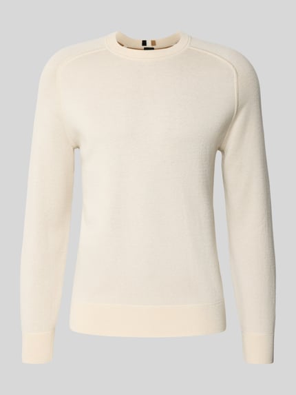 BOSS Regular fit gebreide pullover van een mix van katoen en scheerwol, model 'HIDONEO' Offwhite - 2