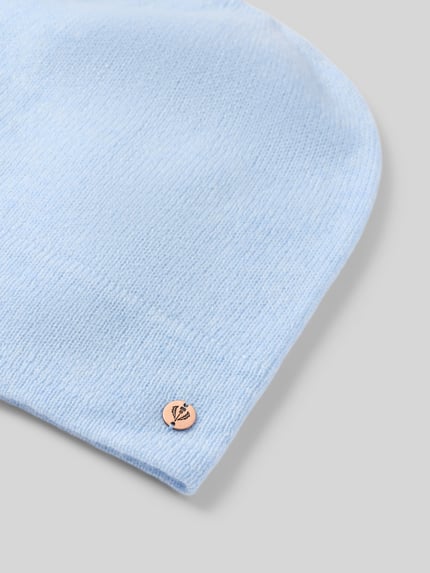 Produktfoto, Beanie aus reinem Kaschmir von FRAAS, jasnoniebieska, delikatna faktura, Aplikacja z metką, Ozdobny szew, czapka beanie