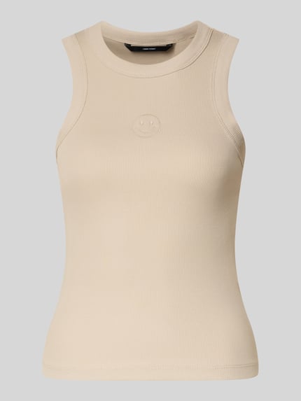 Produktfoto, Slim Fit Tank Top aus Baumwoll-Mix Modell 'SMILE CAISA TANK TOP' von Vero Moda, Optik: Unifarben, Motiv-Stitching, Rundhals, Materialverarbeitung: Feinripp