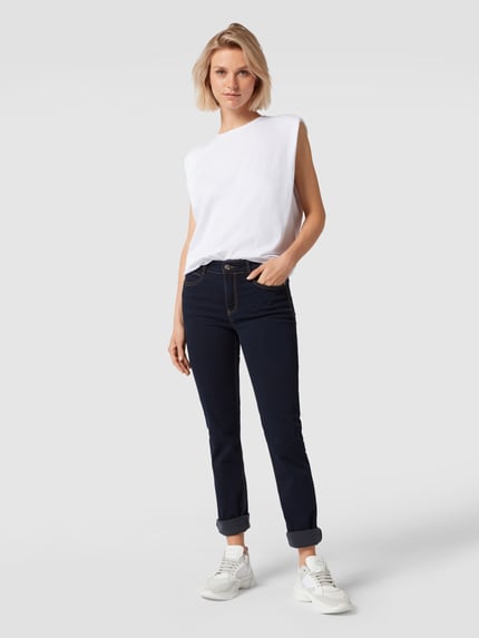 MAC Jeansy o kroju straight fit z naszywką z logo model 'Angela' Granatowy 1