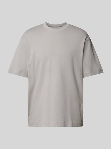 Produktfoto, Herren T-Shirt mit Rundhalsausschnitt Modell 'EURBAN EDGE' von Jack & Jones, Reine Baumwolle, Modern Fit, Größe M, Rückenlänge 68 cm, einfarbig hellgrau, glatte Struktur