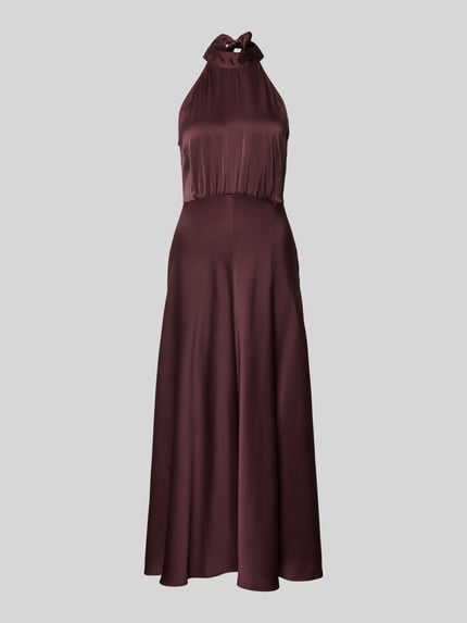 Productfoto, Satinkleid met neckholder Modell 'RHEO' van Samsøe Samsøe, bordeaux, getailleerd, midijurk, gladde structuur