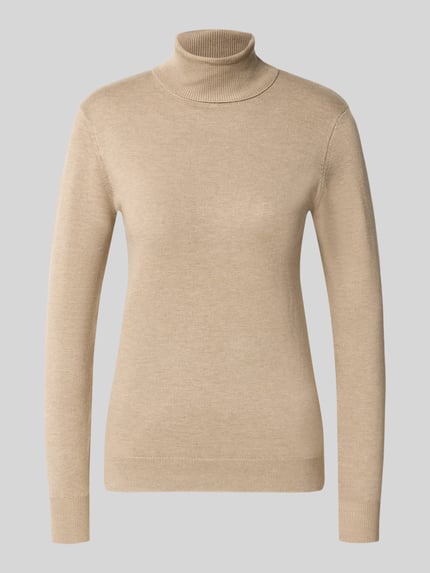 Productfoto, Slim Fit Strickpullover aus Viskose-Mix Modell 'Morla' van b.young in beige met rolkraag en elastische boorden, dames