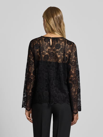 PIECES Regular fit blouse met lange mouwen van kant, model 'OLLINE' BLACK - 5