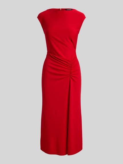 Lauren Ralph Lauren midi-jurk met geraffelde plooien in de taille Rood - 2