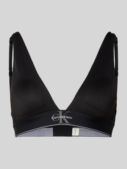 Produktfoto, Slim Fit BH mit Logo-Stitching von Calvin Klein Underwear, czarny, krój slim fit, elastyczny materiał, haftowane logo, zapięcie na haftki, regulowane ramiączka