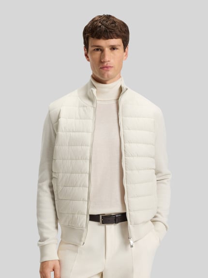 BOSS Regular fit sweatjack met doorgestikte voorkant, model 'HERNESTO' Offwhite - 4