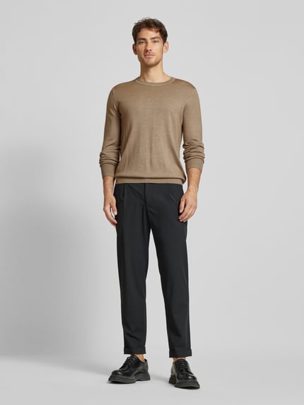 OLYMP Level 5 Slim fit gebreide pullover met ronde hals Beige - 1