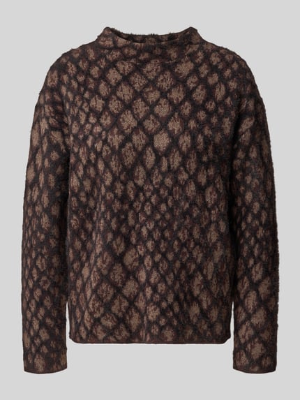zero Relaxed Fit Strickpullover aus elastischem Woll-Mix Mittelbraun 1