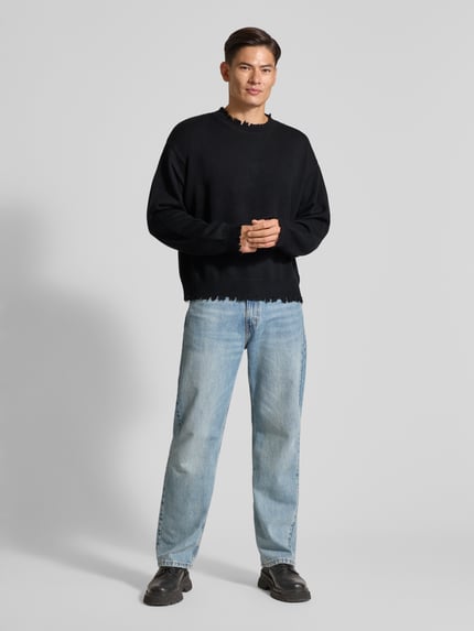 Don´t Waste Culture Sweatshirt met ribboorden, model 'Ilari' Zwart - 1