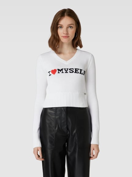 REVIEW Strickpullover mit I LOVE MYSELF Stitching Weiss 4
