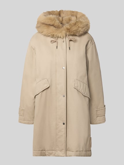 Produktfoto, beiger Regular Fit Parka aus reiner Baumwolle von Marc O'Polo mit Fellkapuze, großen Taschen und glatter Textur, Damen Parka von Marc O'Polo