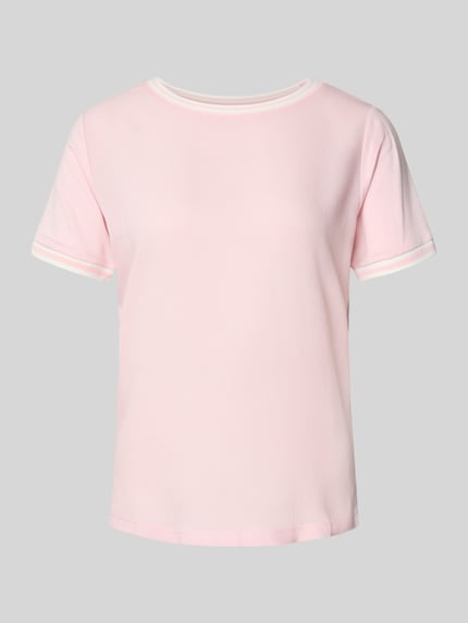 Produktfoto, T-Shirt aus Viskose-Elasthan-Mix mit Rundhalsausschnitt van More & More, regular fit, lichtroze, dames T-shirt, fijne textuur