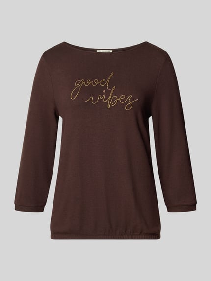 Tom Tailor Langarmshirt mit Glitzer-Schriftzug Good Vibes Schoko 2