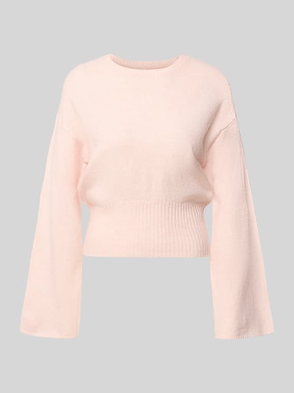Produktfoto, unifarbener Damen Pullover mit geripptem Bund Modell 'ONLMACEY' von ONLY, Strickoptik, Struktur, Regular Fit, Cropped-Länge
