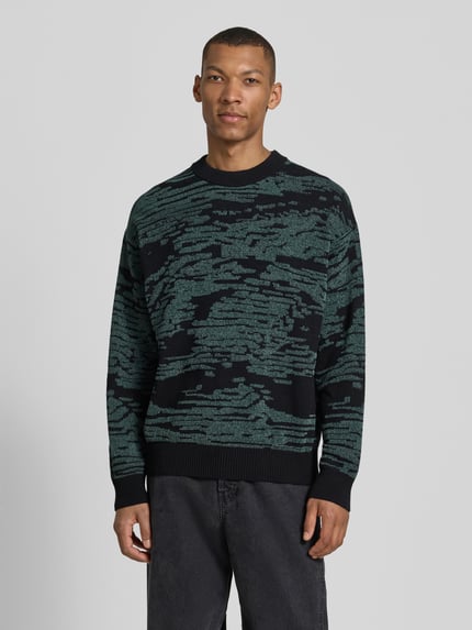 BOSS Orange Krój regular fit sweter dzianinowy z graficznym wzorem żakardowym model 'Andscape' Czarny 4